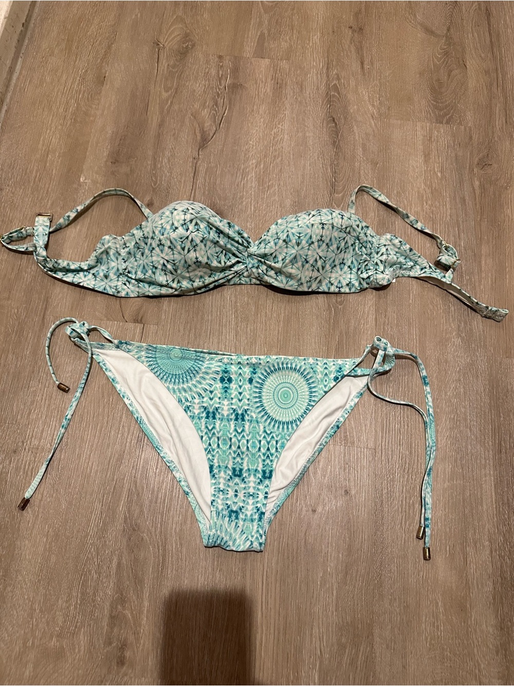 Helen Jon Aqua Teal Patterned Tie-Side Bikini Set